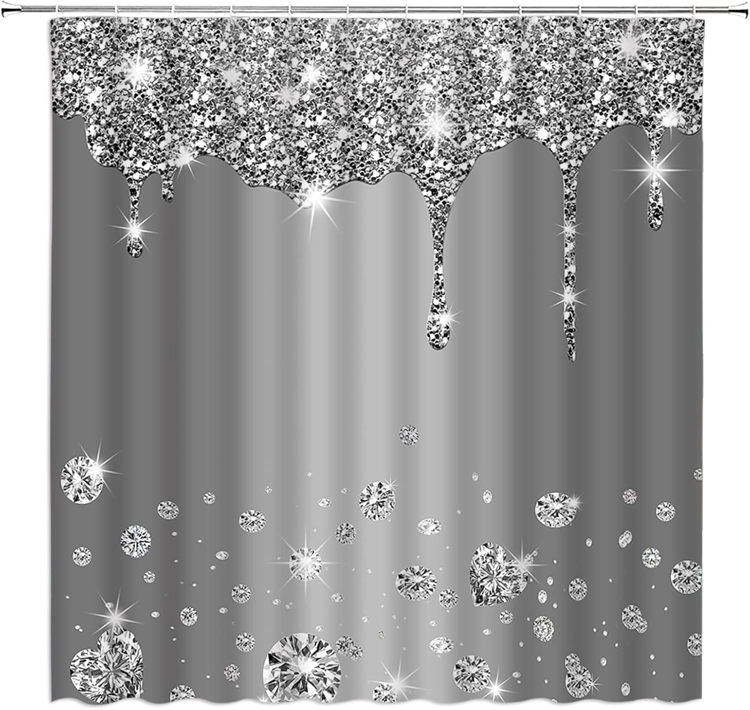 Hello Gorgeous Shower Curtain Purple Bling Glitter Diamond Modern Fashion Drip Romantic Elegant Lady Extra Long Bathroom Decor Curtain with Hooks,70W x84 H