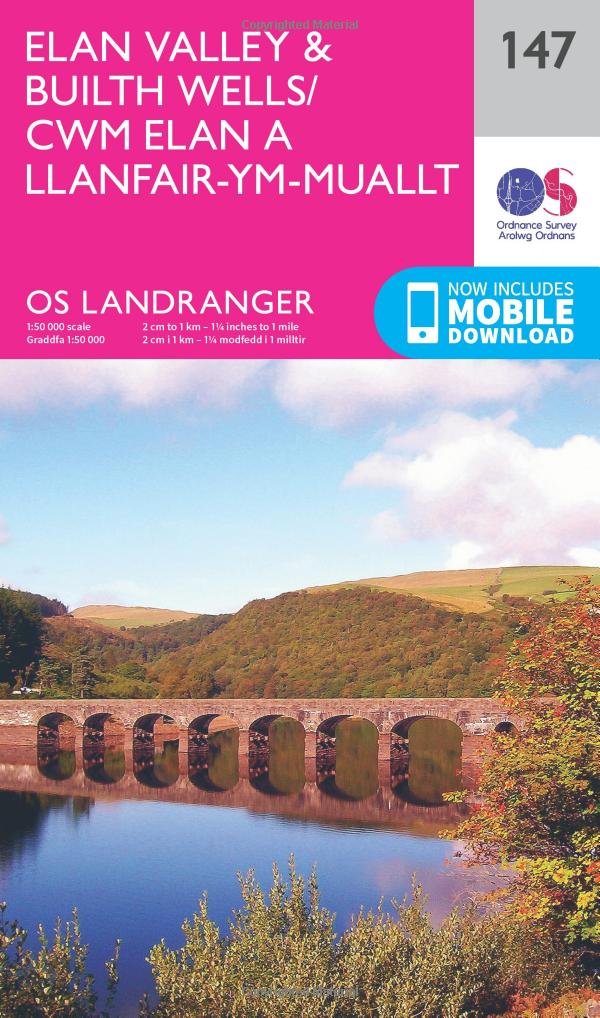 Ordnance Survey Unisex Pink Landranger 147 Elan Valley & Builth Wells Map With Digital Version