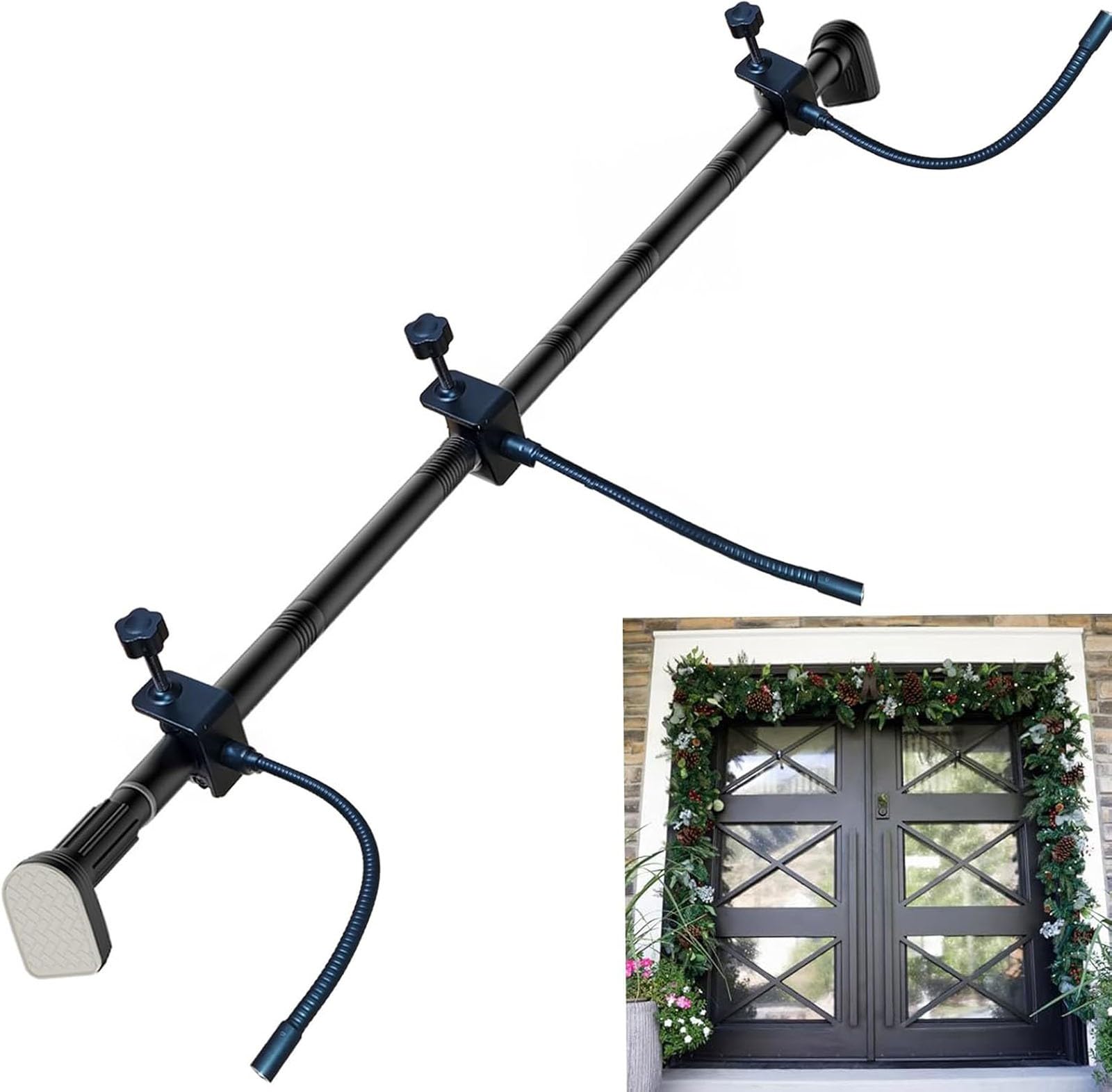 Garland Hanger, Garland Hanger for Front Door | Adjustable Fits 32"-52" Doors | Heavy-Duty Christmas Decoration Holder for Wreaths, Lights, & Garland | No Screws, Drilling, Glue-Damage-Free (Black)