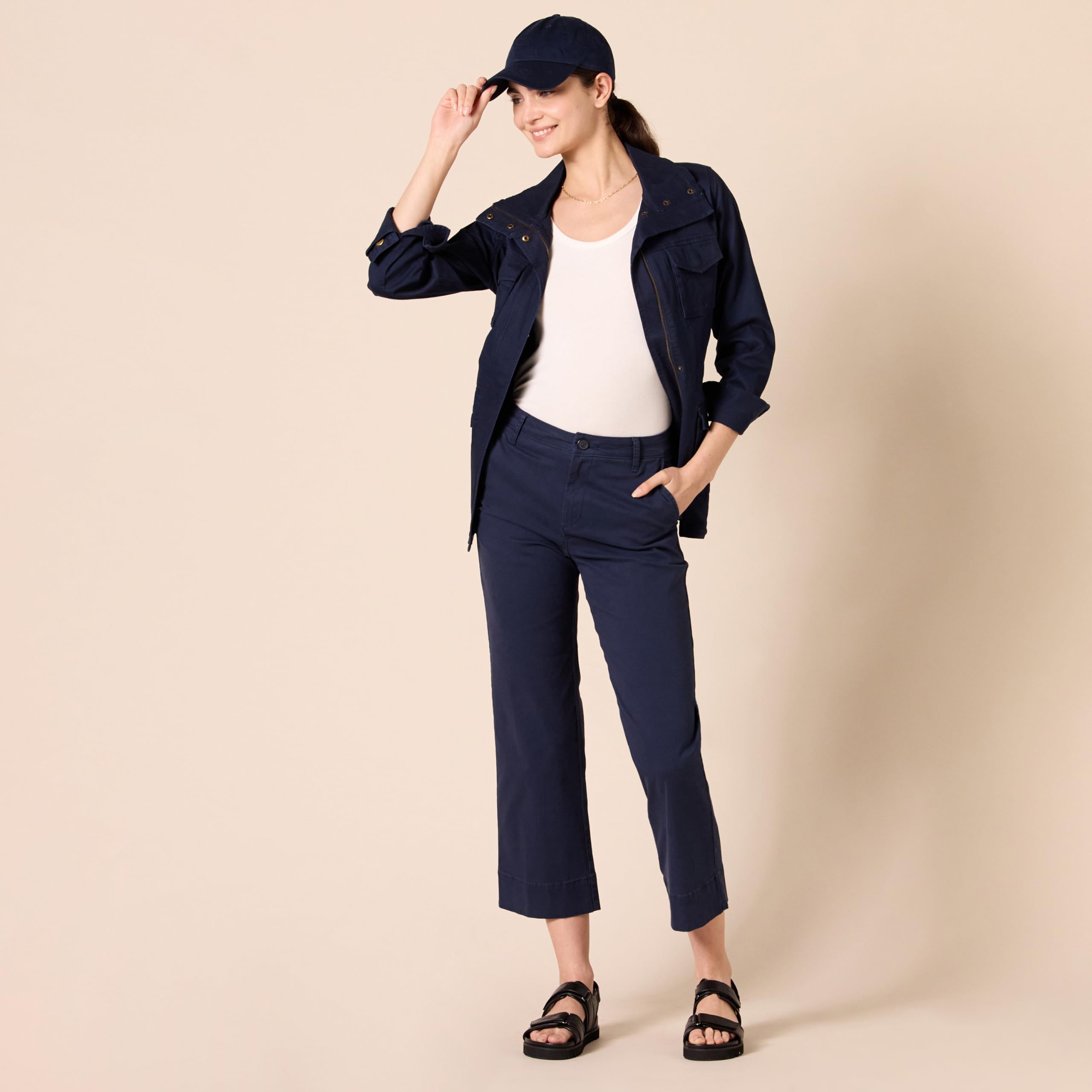Amazon Essentials Femme Pantalon kaki taille haute, coupe ajustée, longueur cheville, jambe large