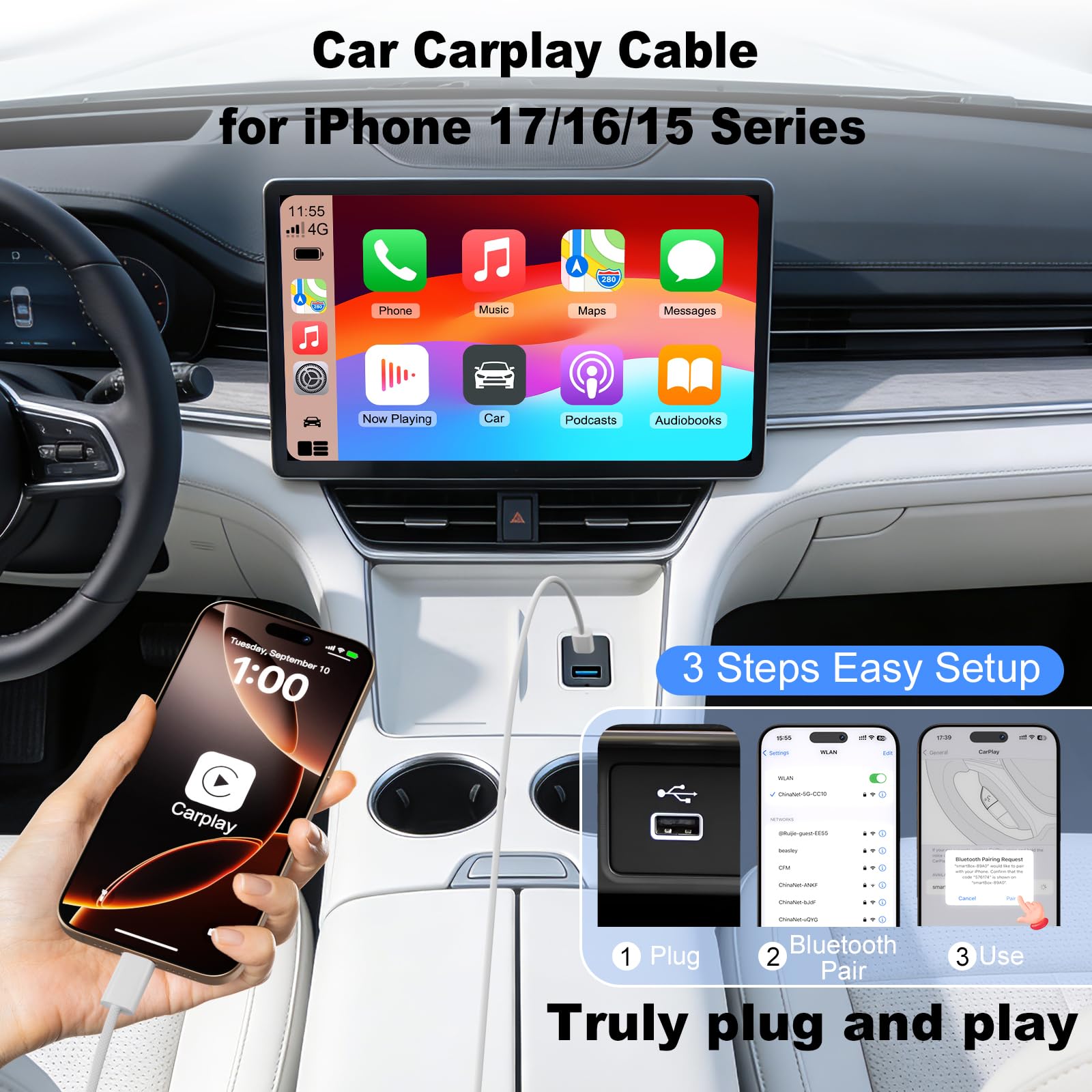 Cavo da USB C a USB C, 0,9 m, confezione da 2 cavi di ricarica rapida da 60 W in nylon intrecciato tipo C, cavo di ricarica USB C per iPhone 17 16 15 Pro Max/iPad Pro/Air