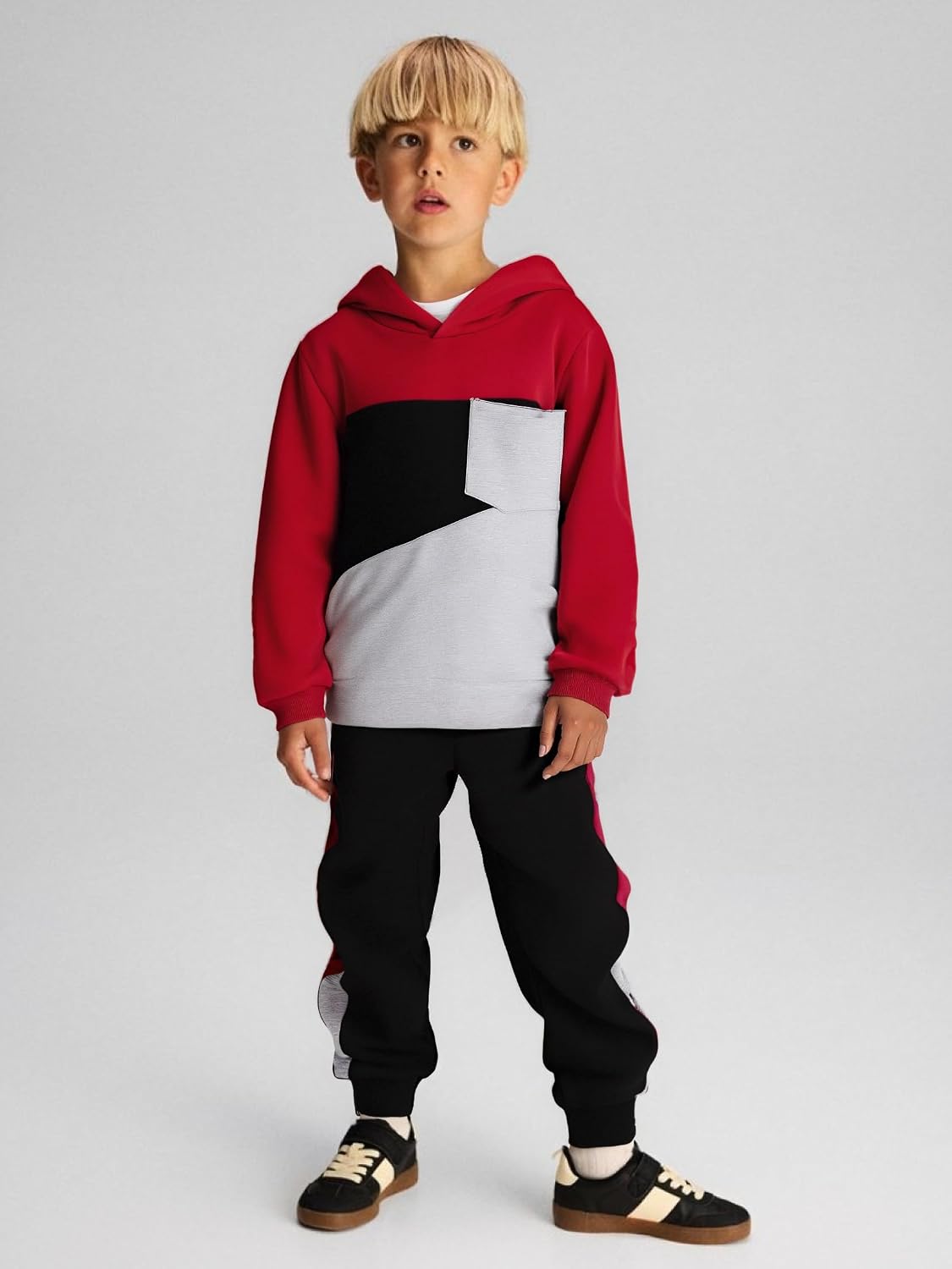 Boys Sweatsuit Long Sleeve Color Block Hoodie Sweatshirt and Jogger Pants 2PC Sets Fall Clothes (Sizes: 4-8)