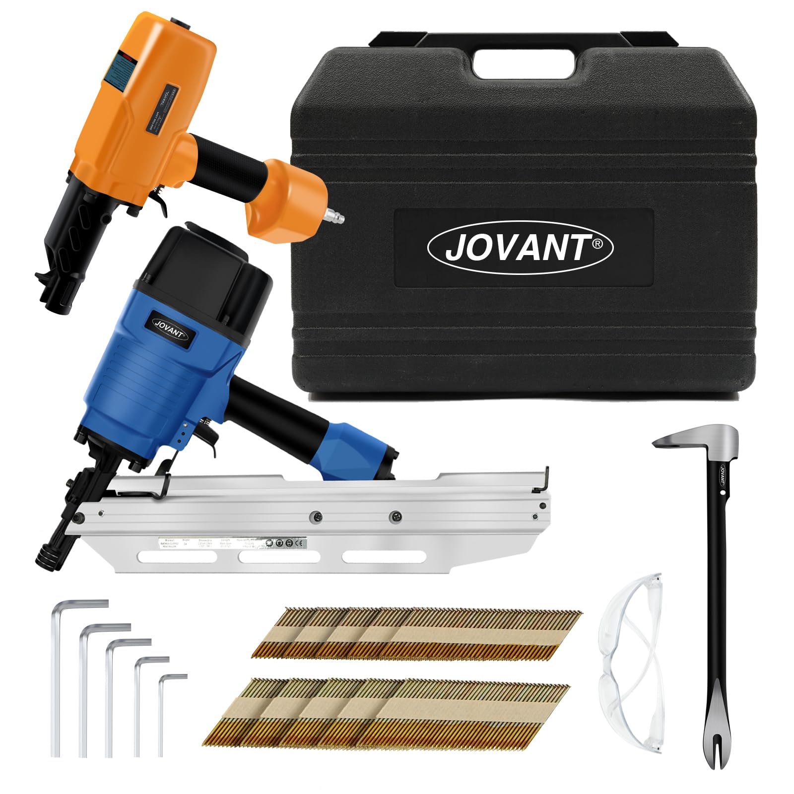 JOVANT Pneumatic Framing Nailer and Nail Puller,Pneumatic Power Tool Combo Kit with 400 Paper Collated Nails,2-In-1 Pro Preferred Brand of Pneumatic