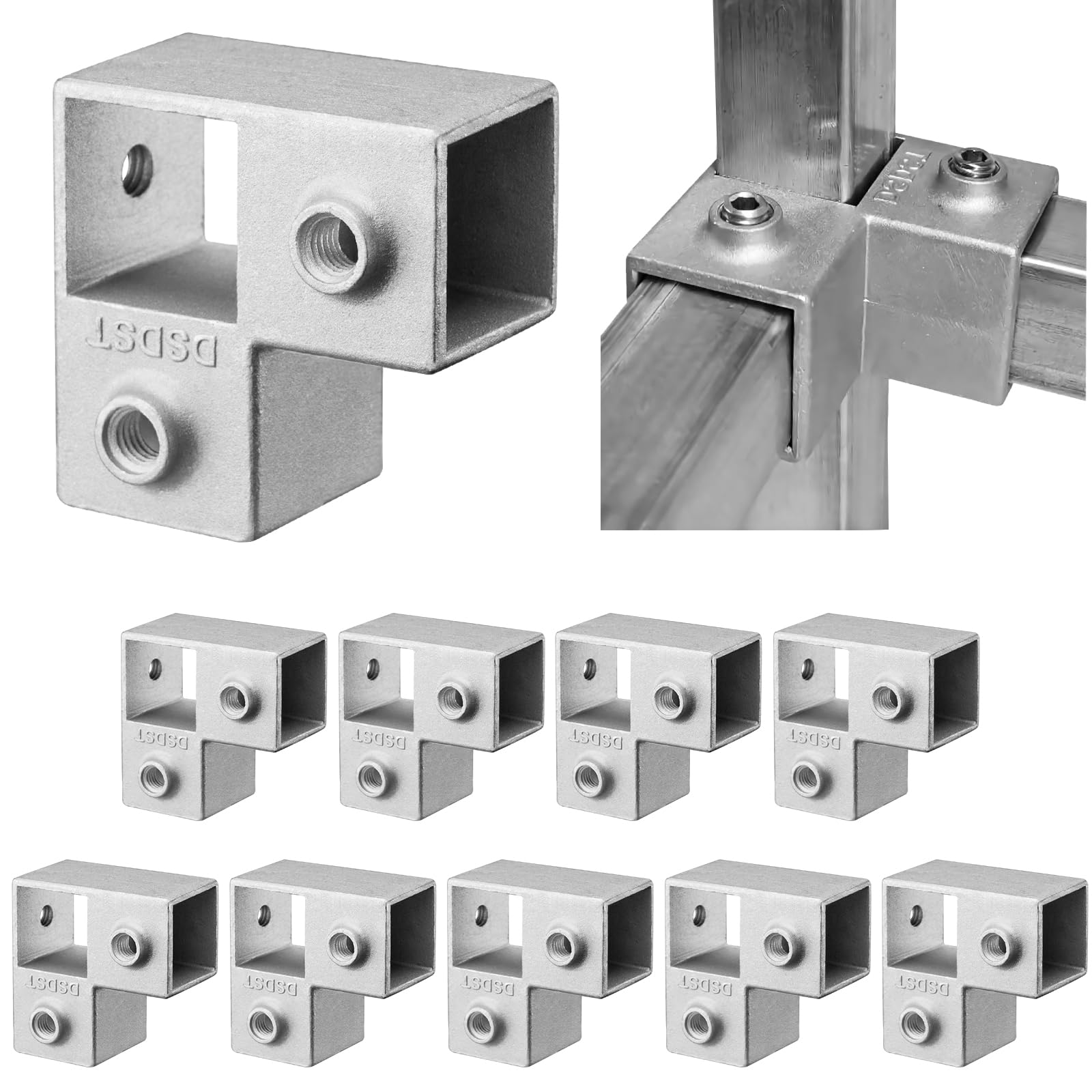 Doodlream 10 Pack 25mm Square Tube Connector, 4-Way L Shaped Aluminum Alloy Tube Corner Coupler, 90 Degree Pipe Fixed Joint, Tubing Clamp for Shelf, Rack, Fence, Railing