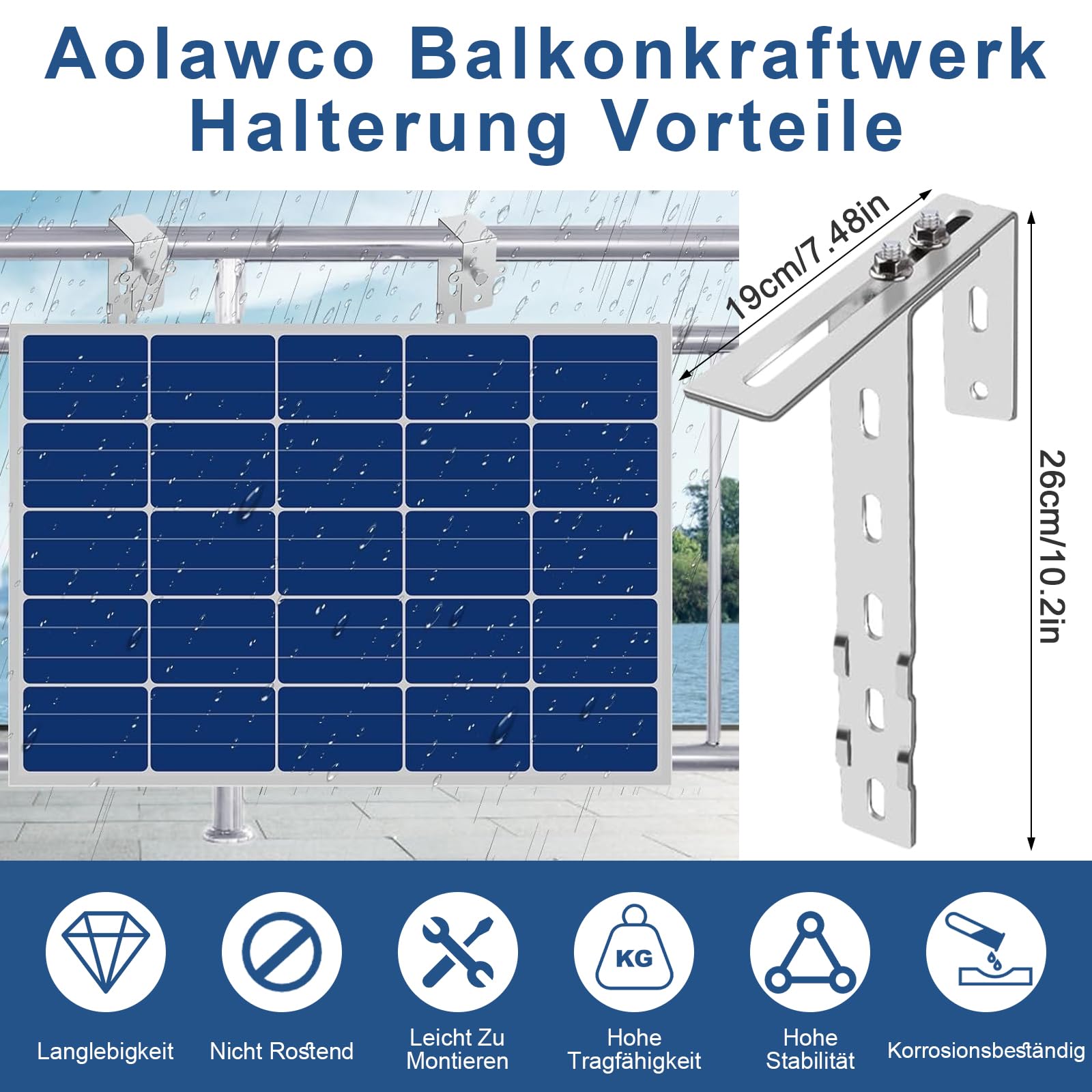 4 Stück Solar Balkonkraftwerk Halterung Balkon Haken Set, Verstellbare Balkonhalterung für Solarmodule, Solarpanel Halterung Kein Bohren Erforderlich für Solarmodul Runde Eckig Balkongelände