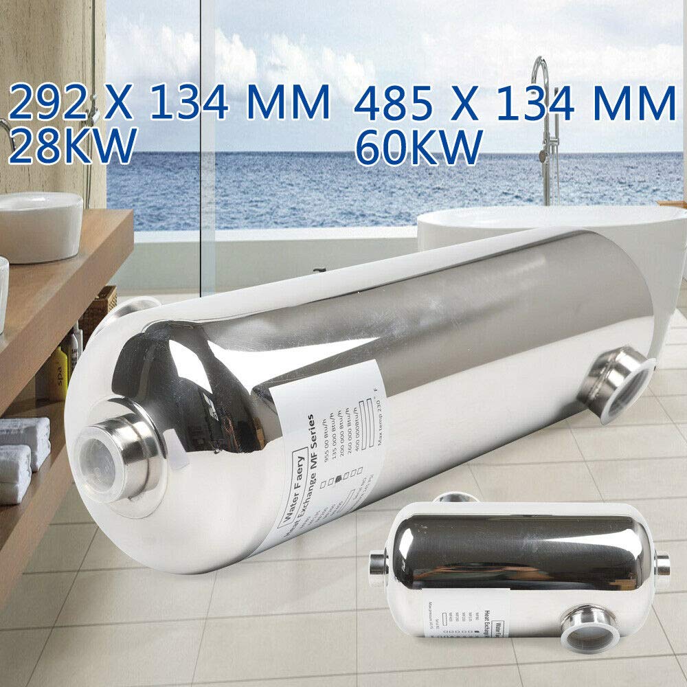 RANZIX - Scambiatore di calore per piscina in acciaio inox (292 x 134 mm (lunghezza x diametro), 28 kW