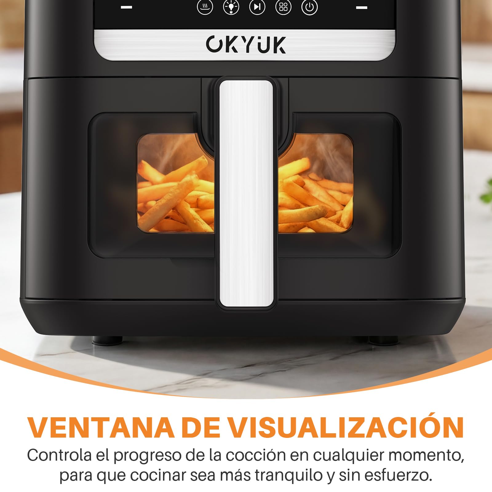 OKYUK Heteluchtfriteuse, 6 liter, airfryer XL, 1200 W, friteuse zonder OKYUK Heteluchtfriteuse, 6 liter, airfryer XL, 1200 W, friteuse zonder