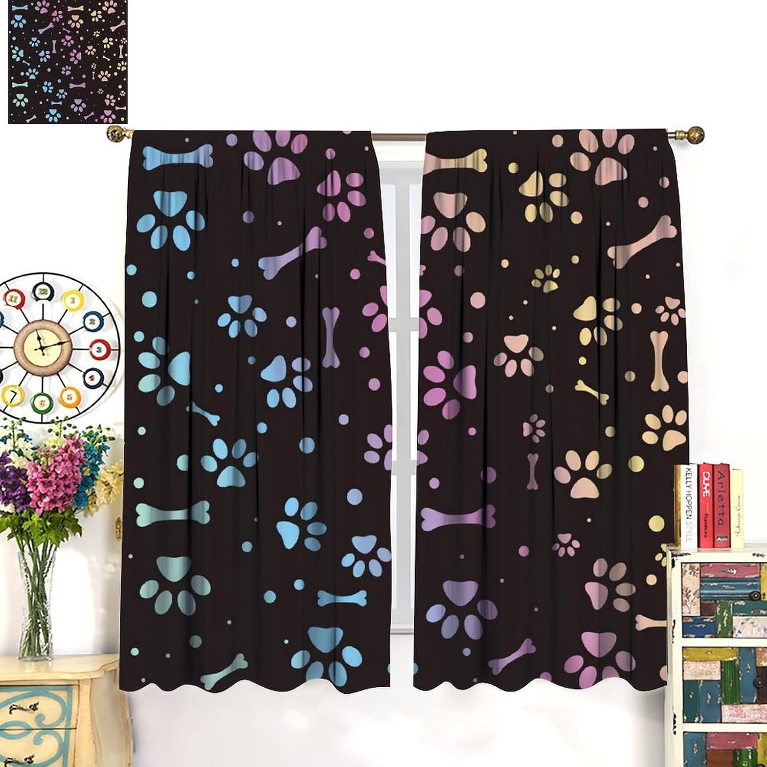 Dog Paw Curtains Adorable Cartoon-Style Animal Paw Print Design Blackout Curtains for Bedrooms, Living Rooms and Kitchens42X54 Inch