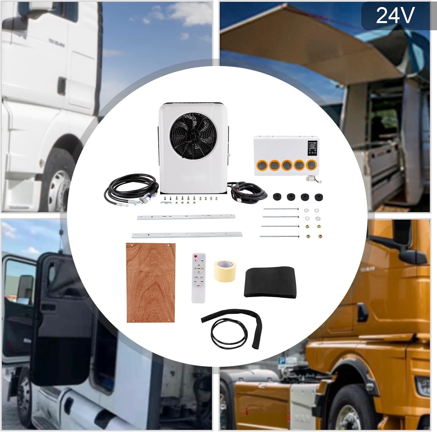 24V Truck Cab Air Conditioner Split AC - 3400-10238BTU Portable Cooling Unit for Semi Trucks, Bus, RV, Caravan - Universal Electric A/C Kit with Two Packages