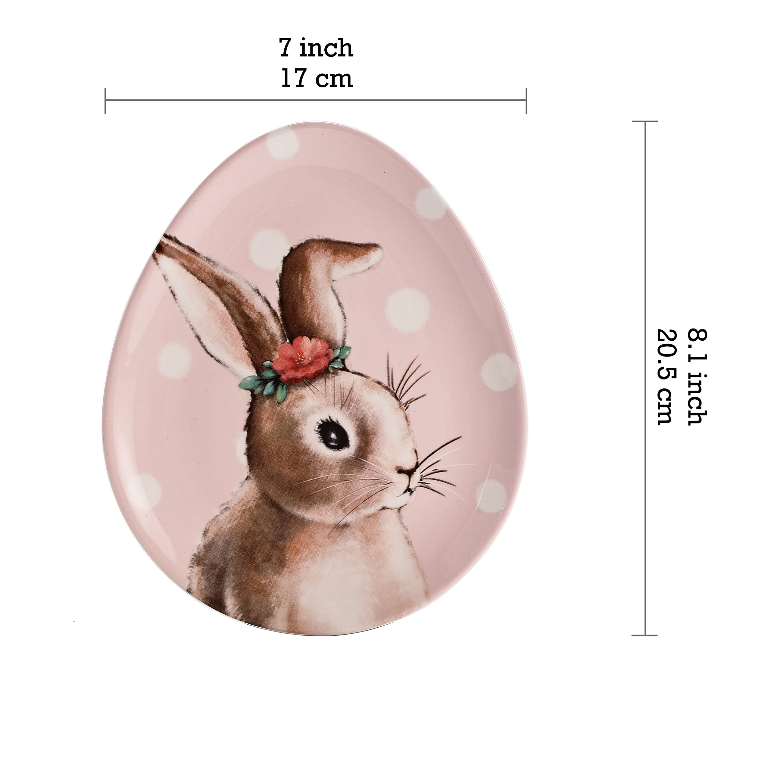 Bico Farmhouse Bunny ceramiczne talerze sałatkowe w kształcie jajka, zestaw 4 szt., do sałatek, przystawek, nadaje się do kuchenki mikrofalowej i zmywarki