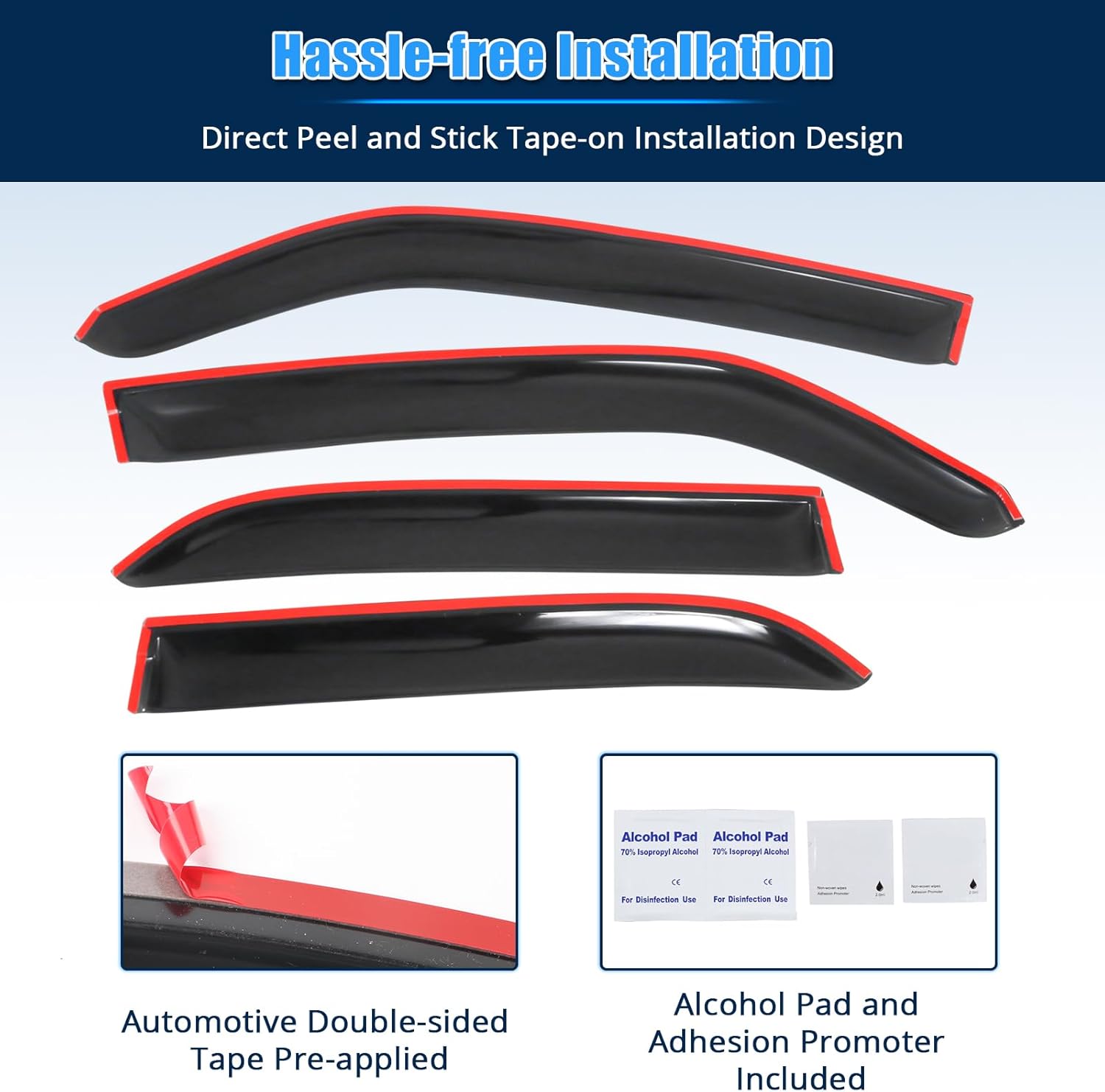 FREEMOTOR802 Tape-on Window Deflectors Fits 2005-2010 Chrysler 300 & 2005-2008 Dodge Magnum, Rain Guards Side Window Visors Wind Deflectors Vent Visors Slim Style Smoke Tinted Acrylic 4PCS