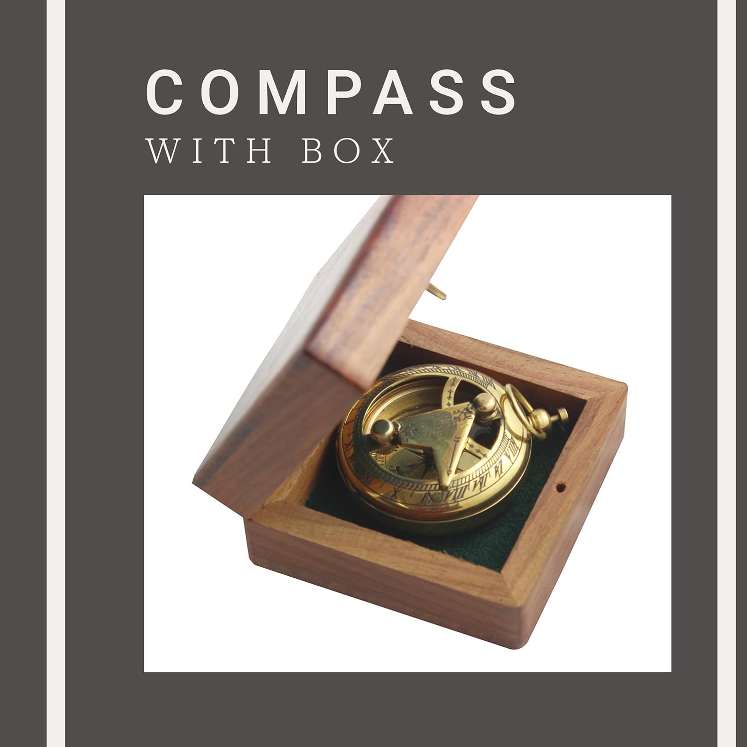 Marine Sundial Compass with Antique Nautical Solid Pocket Compass in Box Vintage Polish with Brass Finish Navigate Device Collection