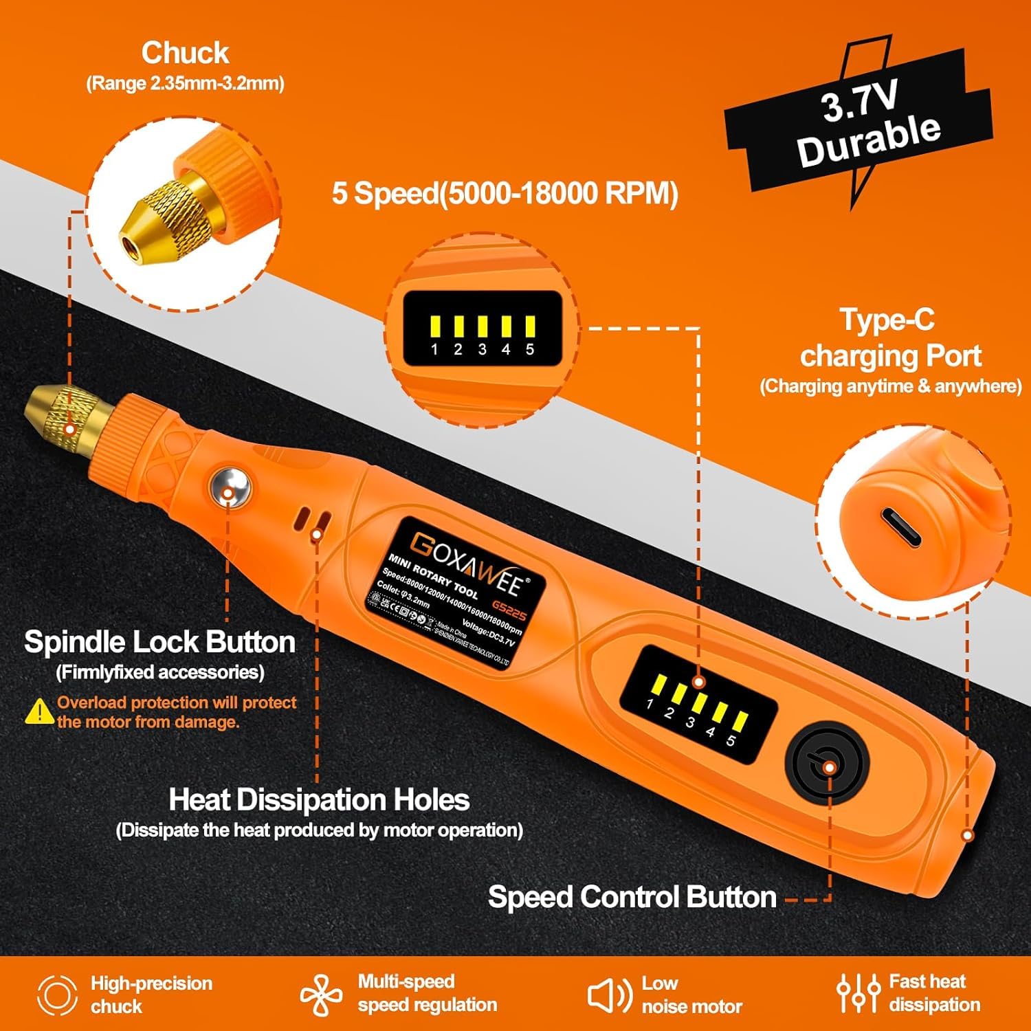 GOXAWEE Mini Trapano 3,7 V Rotativo Multifunzione 104 Accessori Smerigliatrice Incisione Taglio Foratura Lucidatura