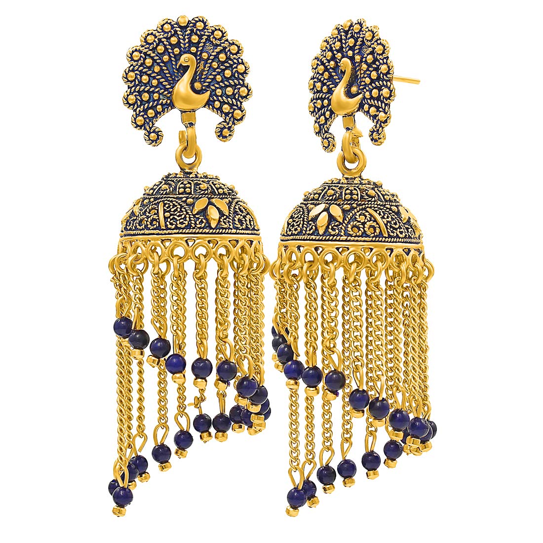 Nakabh Traditional Gold Plated Peacock Shaped Moti Kundan Stone Meenakari Long Jhumka Jhumki Earrings for Women Girls (Gold-Blue) (B081L99QJJ) Amazon Price History, Amazon Price Tracker