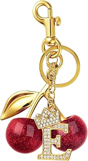 Cherry Initial Bag Charms Purse Charm Keychain for Handbags | Cute Cherry Keychain Rhinestone Letter Gold Bag Charms Purse Accessories Women Gift Personalized Alphabet Pendant