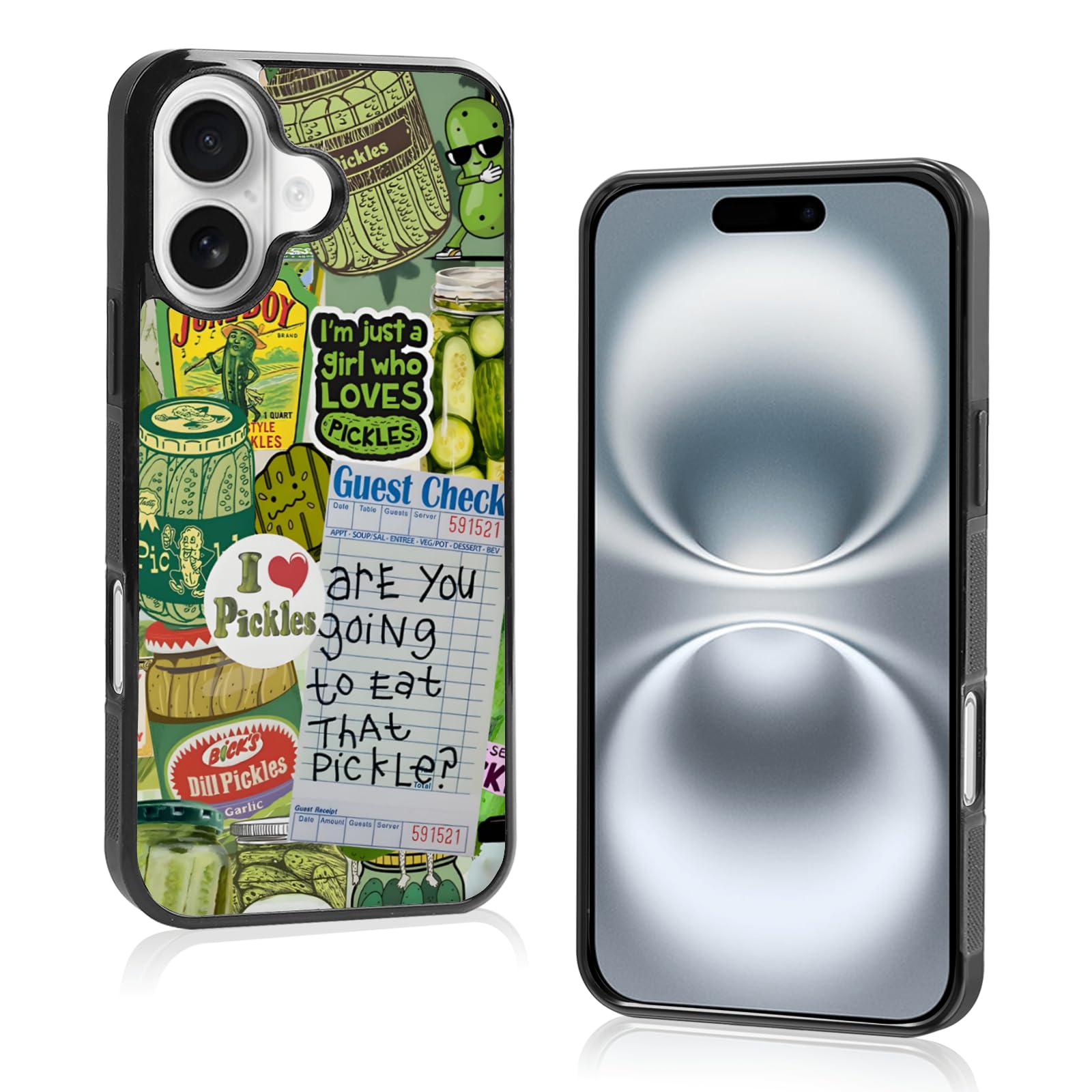 Trendy Pickle Collage Aesthetic Phone Case Compatible with iPhone 16 6.1 Inch - Shockproof Protective Cute Cartoon Print Case, Preppy Green Cucumber Phone Case Designed for Women Men Girls