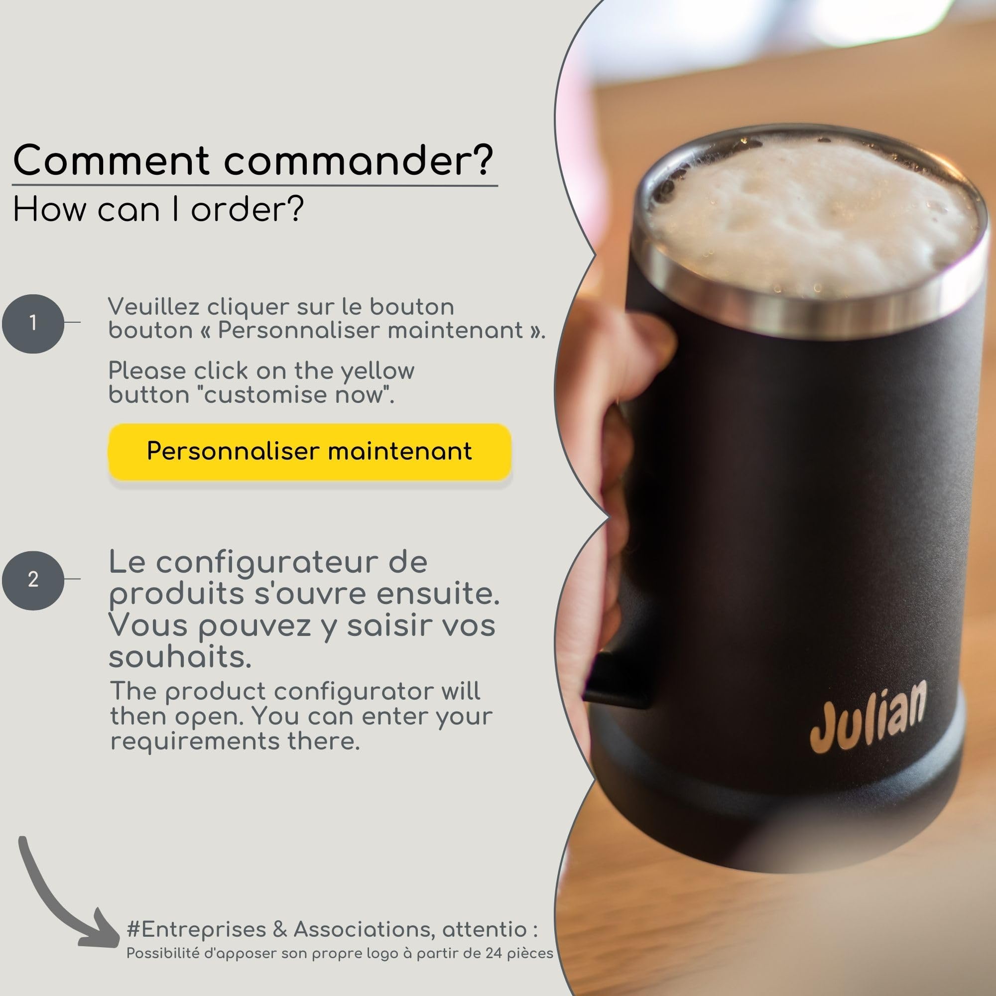 Milu chope de bière acier inoxydable avec gravure | Verre à bière blanche isolant reste fraîche | Tasse à boire avec couvercle amovible | cadeau pour hommes (700ml + gravure)