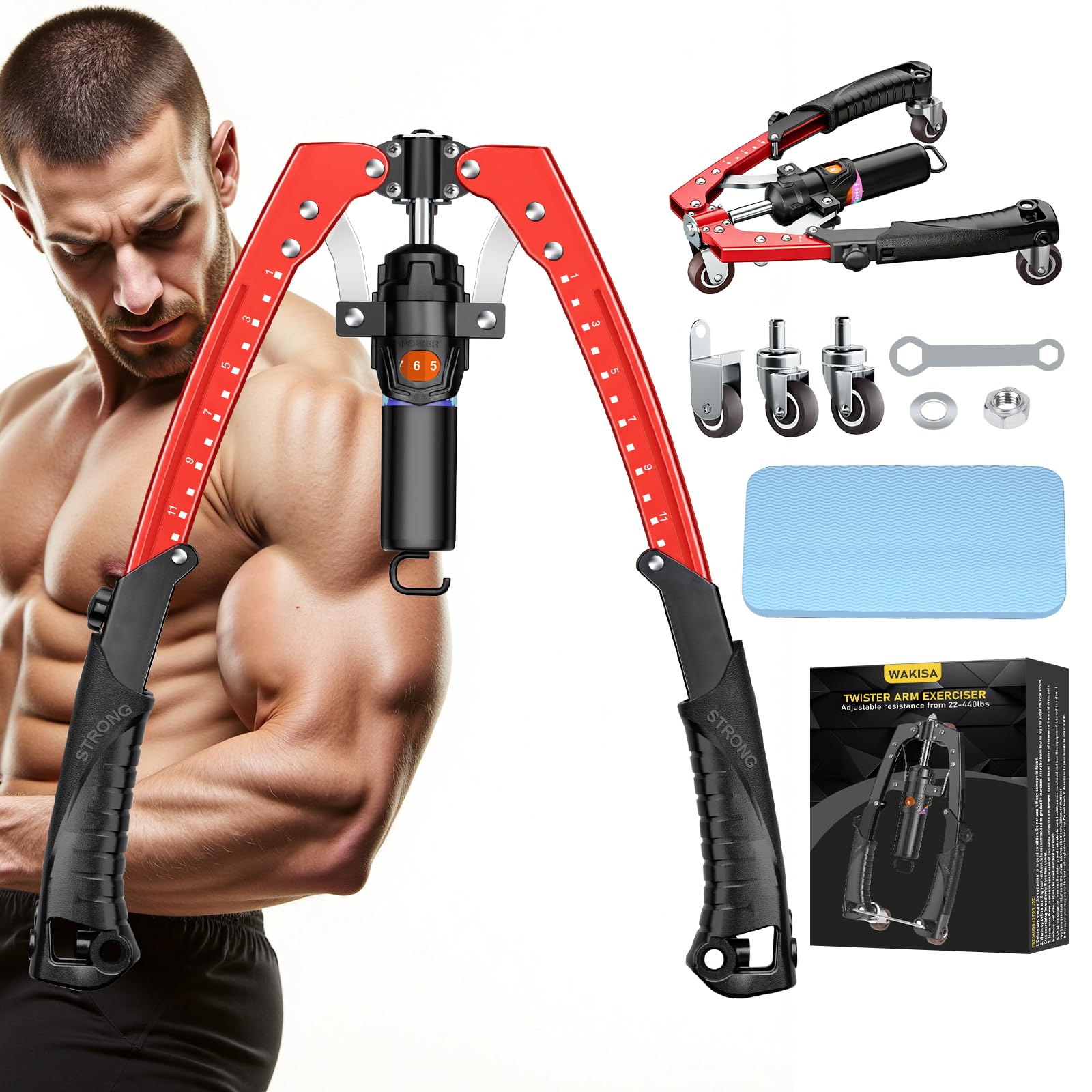 Twister Arm Trainer, 3 in 1 Hydraulic Power Chest Workout Equipment with Ab Roller Wheels and Hooks, Adjustable 22-440lbs Arm Trainer for Men Women, Home Gym Equipment for Full Body Strength Training