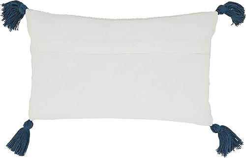 Miniatura 2 de SARO LIFESTYLE Almohada de esquinas con borlas a rayas con relleno de poliéster, azul marino, 12 x 20 pulgadas