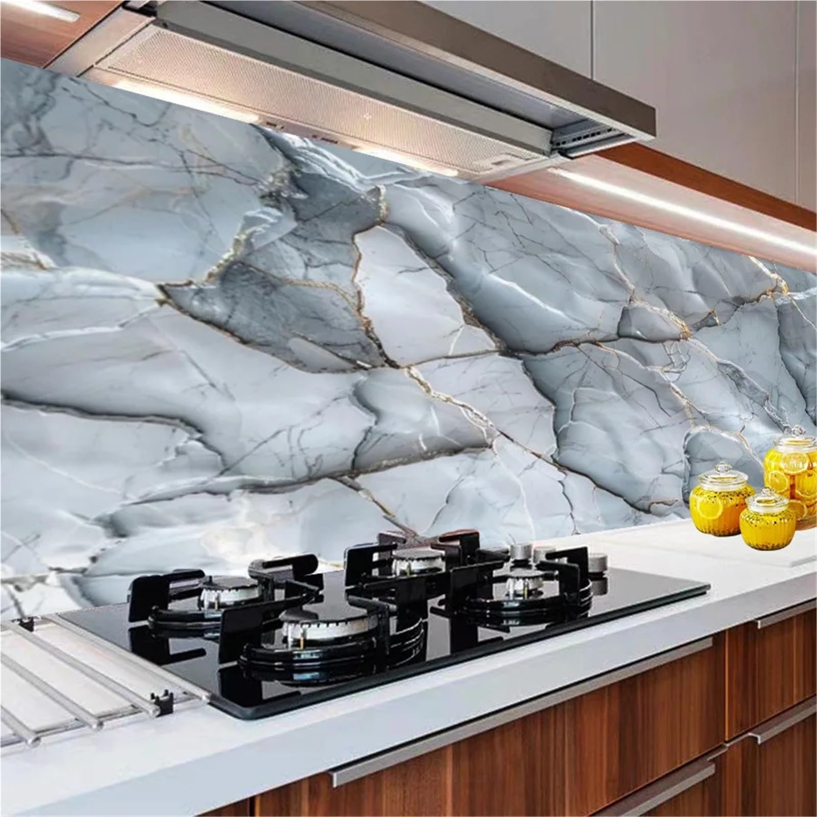 Poêle de cuisine auto-adhésif imitation marbre résistant à la chaleur