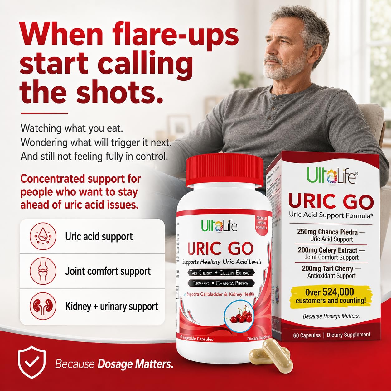 #1 URIC GO Uric Acid Cleanse Support Supplement for G.O.U.T - Natural Kidney Cleanse Detox Formula Chanca Piedra, Celery Seed, Tart Cherry, Cranberry, Pomegranate, Turmeric, Vegan Non-GMO 60 Capsules — Amazon image 2