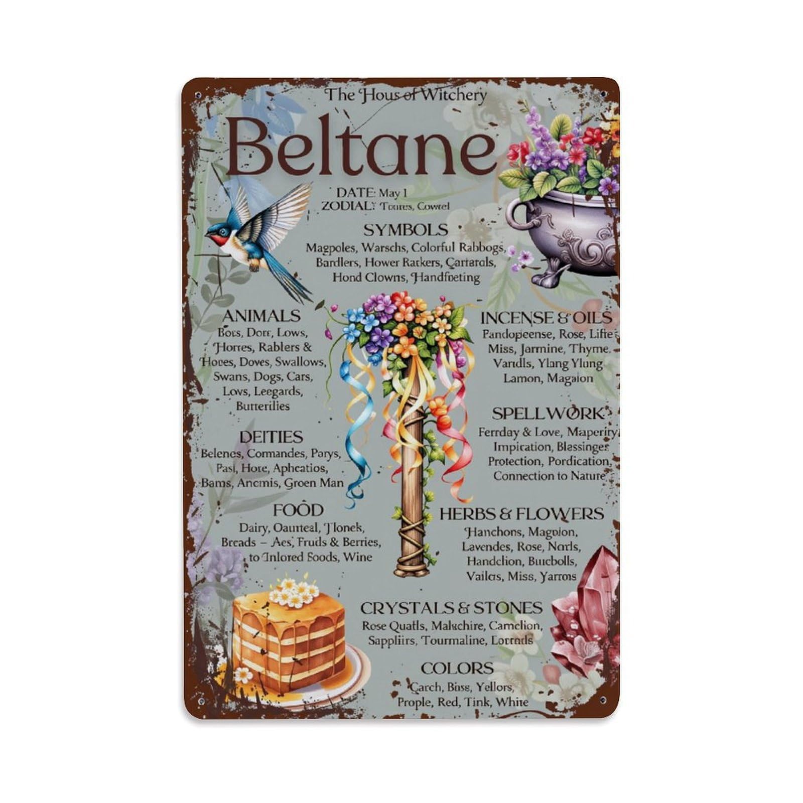 Enderetf Vintage Beltane Festival Symbolic Elements Tin Sign Metal Poster, Home Bar Garage Man Cave Cafe Indoor & Outdoor Wall Decoration 8X12inches