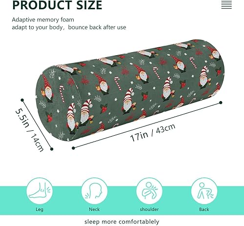 Miniatura 3 de Gnomes Holly Candy Canes Christmas Round Bolster Pillow Neck Roll Pillow Insert Long Round Pillows for Bed Pillow Cylinder Shape Legs