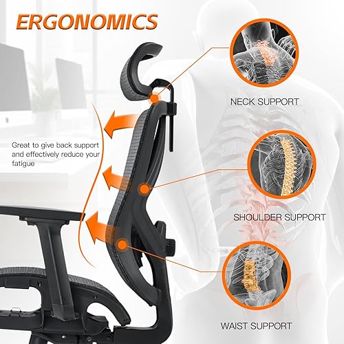 Miniatura 4 de Silla de oficina ergonómica con soporte lumbar, reposabrazos ajustable 3D, sillas de escritorio de oficina en casa de malla, silla giratoria para