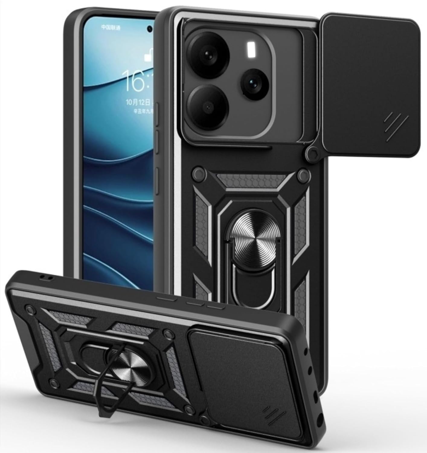Designerz hub® Redmi Note 14 5G Back Cover | Heavy Duty Hybrid Case with 360 Degree Rotating Finger Ring Holder + Slider Shutter Camera Protection Case for Redmi Note 14 5G – Black Designerz hub® Redmi Note 14 5G Back Cover | Heavy Duty Hybrid Case with 360 Degree Rotating Finger Ring Holder + Slider Shutter Camera Protection Case for Redmi Note 14 5G – Black