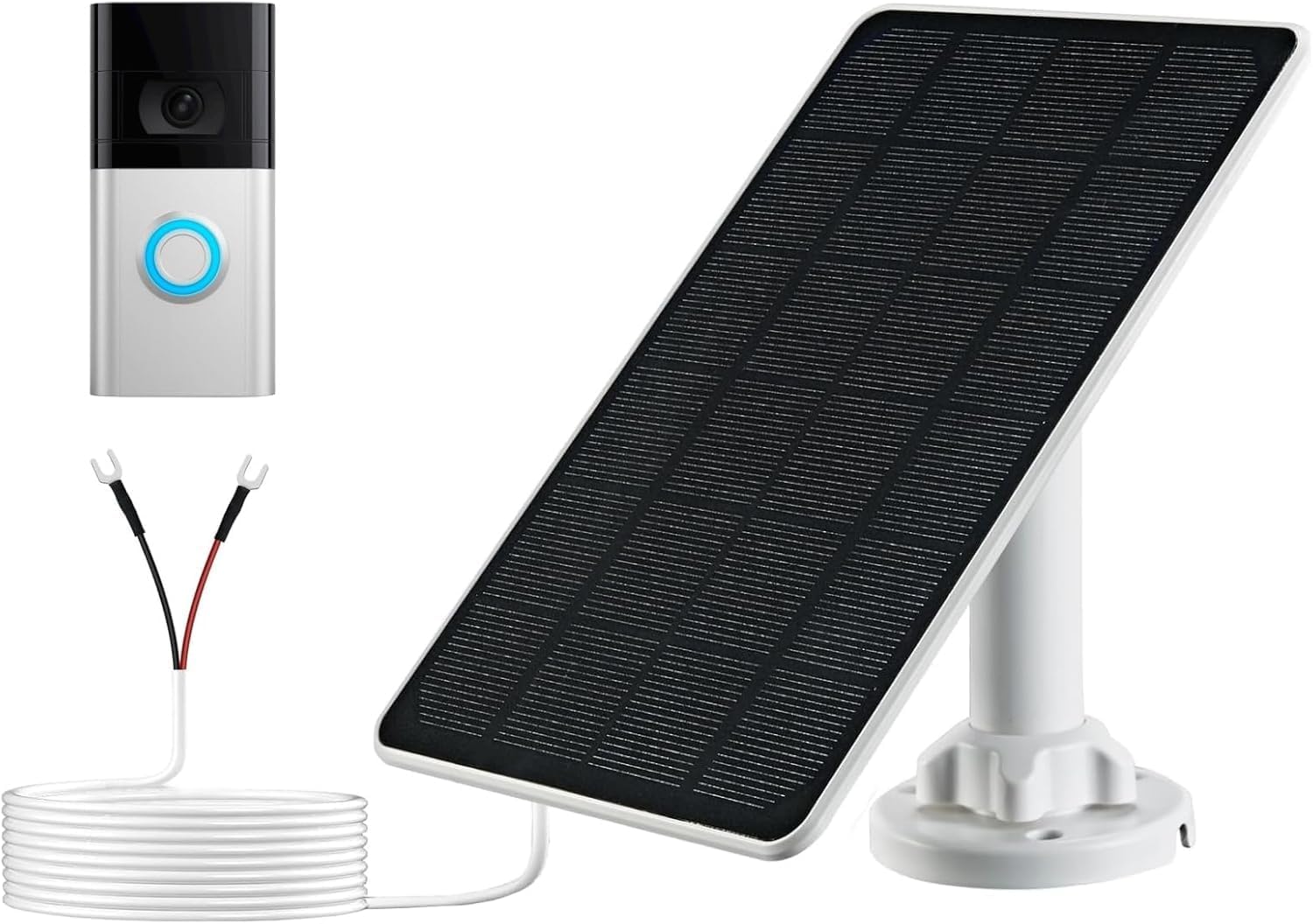 Solar Panel Charger Compatible with Ring Video Doorbell 3/3+/4, Battery Video Doorbell Plus, 13.1ft Waterproof Charging Cable, 5W Solar Panel, Adjustable Mount 1 PC