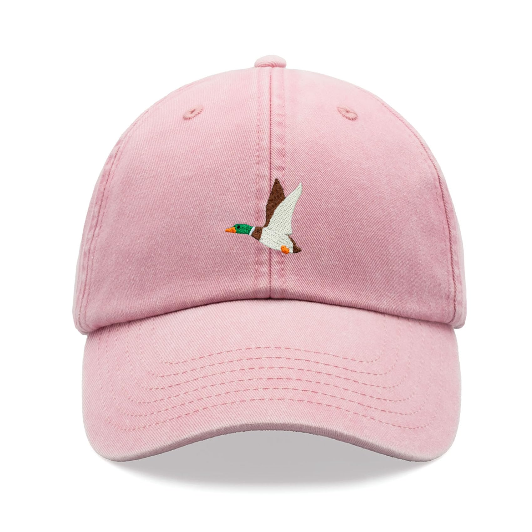 Flying Duck Baseball Cap Vintage Washed Unisex Dad Hat Adjustable Mallard Pink