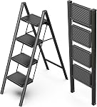WOA WOA 4 Step Ladder, Folding Step Stool with Wide Pedals, Sturdy Steel Ladders with Anti-Slip Feet, Compact Kitchen Stepping Stool, Supports up to 330 lbs - White
