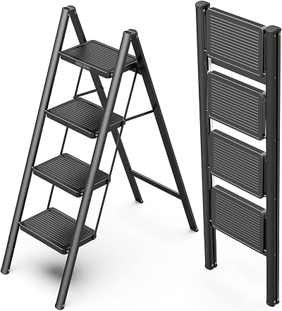 WOA WOA 4 Step Foldable Step Stool, 330lbs Load, Black