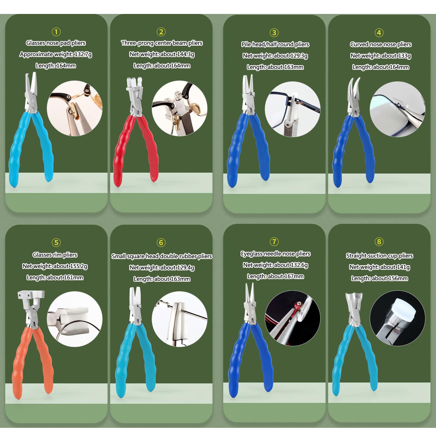 Kit de herramientas de reparación de lentes, acero inoxidable, 15 piezas con 9 alicates y 6 destornilladores, herramientas de ajuste óptico para reparación y mantenimiento de gafas