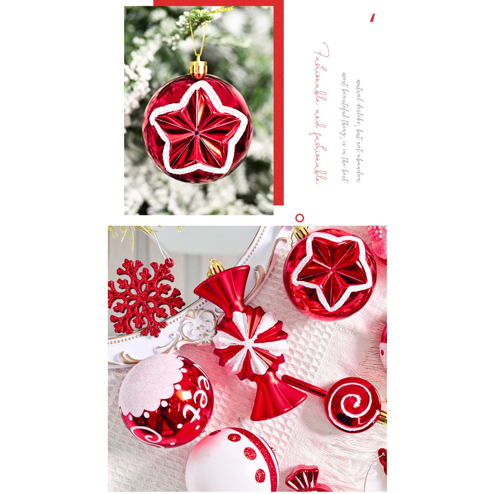 Weihnachtsschmuck in Kugel – 78 Stück Partydekorationen in Rot und Weiß, Weihnachtsbaumkugeln, Dekoration | für Wand, Schlafzimmer, Wohnzimmer, Innen- und Außenbereich, Mantel, Küche, Kamin