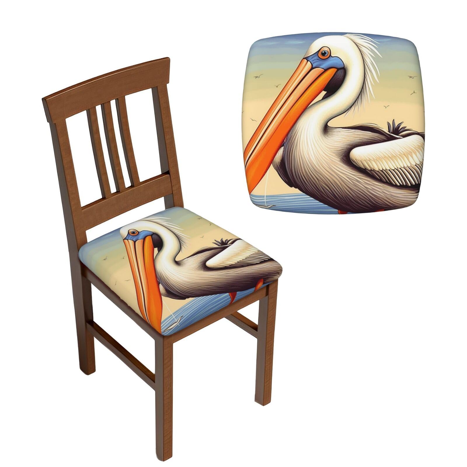 NONHAI 6PCS Dining Chair Seat Covers Set Pelican Birds Stretch Removable Chairs Covers Washable Seat Cushion Slipcovers Protector for Dining Room Kitchen Chairs