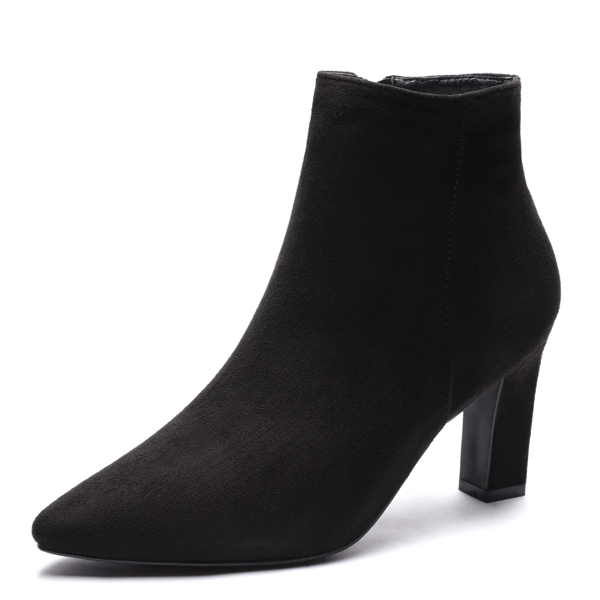 High Heels Ankle Boots-Womens Suede Pointed Toe Pumps Booties Black