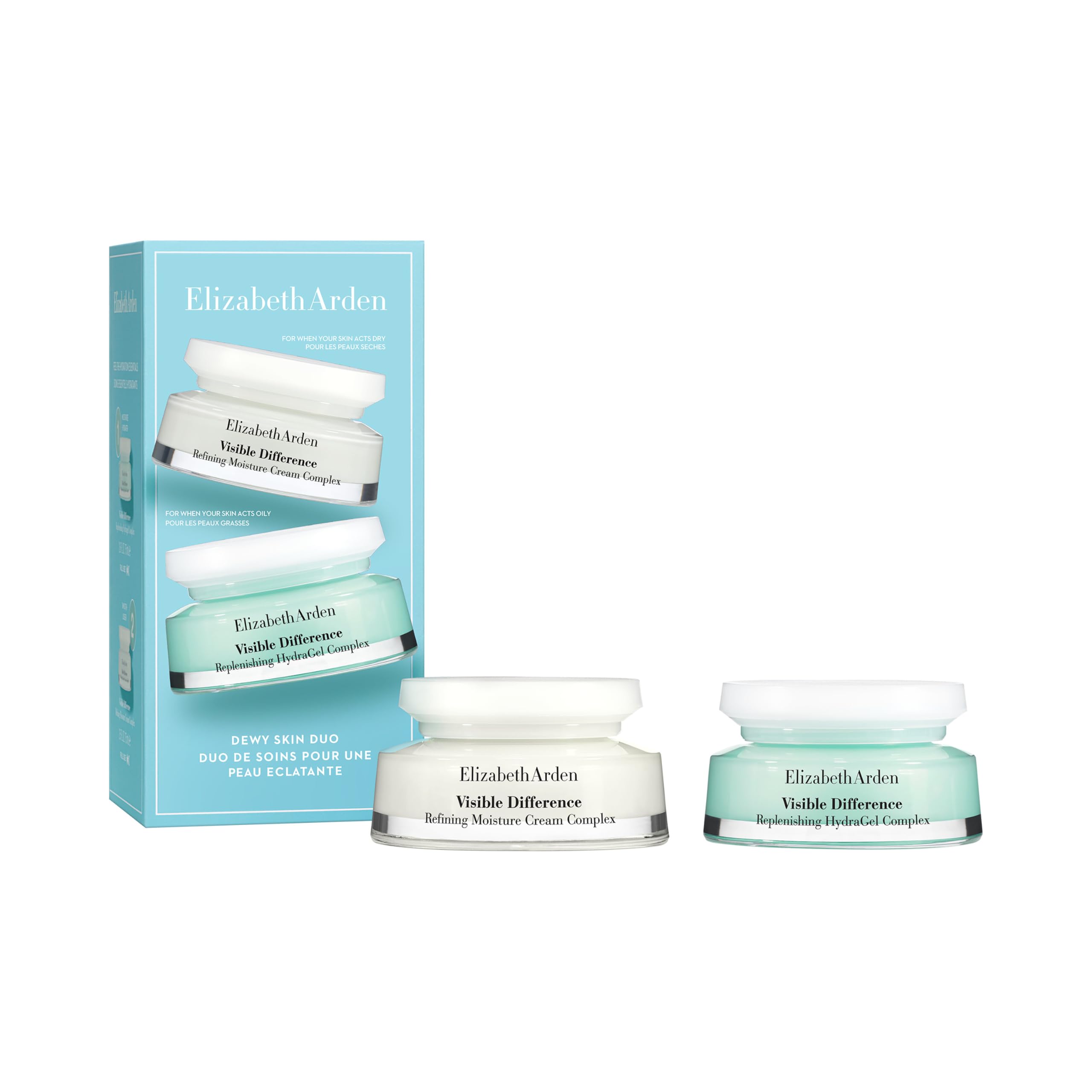 Elizabeth Arden - Visible Difference Set de Cuidado de la Piel: Con Ácido Hialurónico y Vitamina E, 75 ml & Con Vitamina A y Glicerina, 75 ml, Caja de Regalo para Mujeres