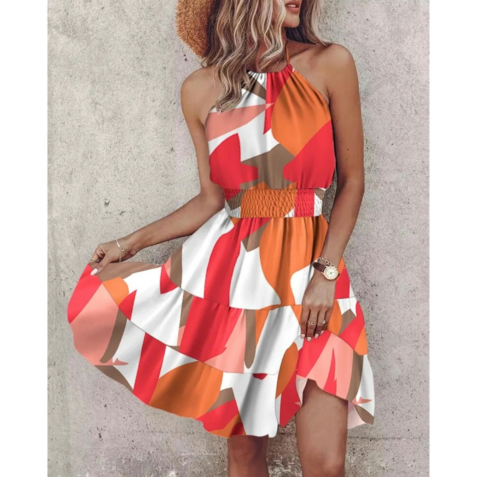 Gonne da Donna Summer Floral Stampa Mini Abiti da Donna Abiti da Uomo per Donne Abiti da Vacanza da Spiaggia Senza Maniche Casual Damigie Boho Dames Boho