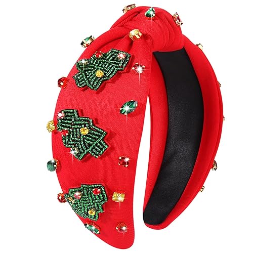 Diadema de Navidad para mujer, accesorios de Navidad con cuentas, arco de Navidad, copo de nieve, diadema anudada HOHOHO, diadema con nudo en la