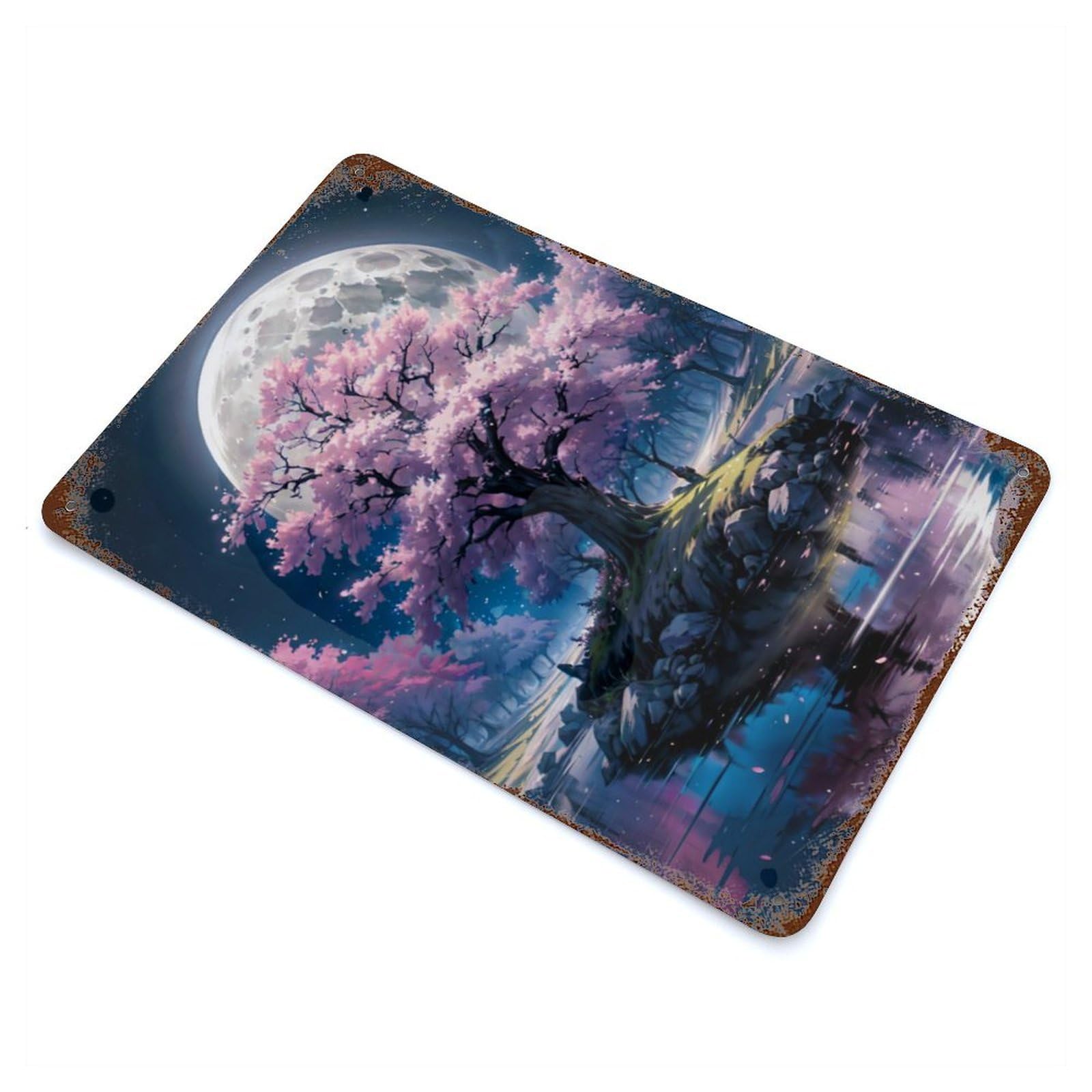 Japan Cherry Blossom Rust Effect Tin Sign 11.8"x7.9", for Bistro, Counter And Cafe Decor, Shabby Chic Decor