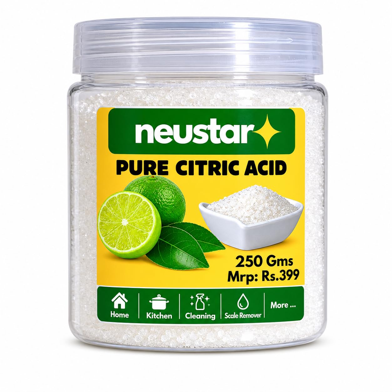 neustar pure organic citric acid - 250gm | multiple uses for home & kitchen | cleaning of kangen water ionizer internal chamber titanium and platinum plates deep clean, calcium buildup remover