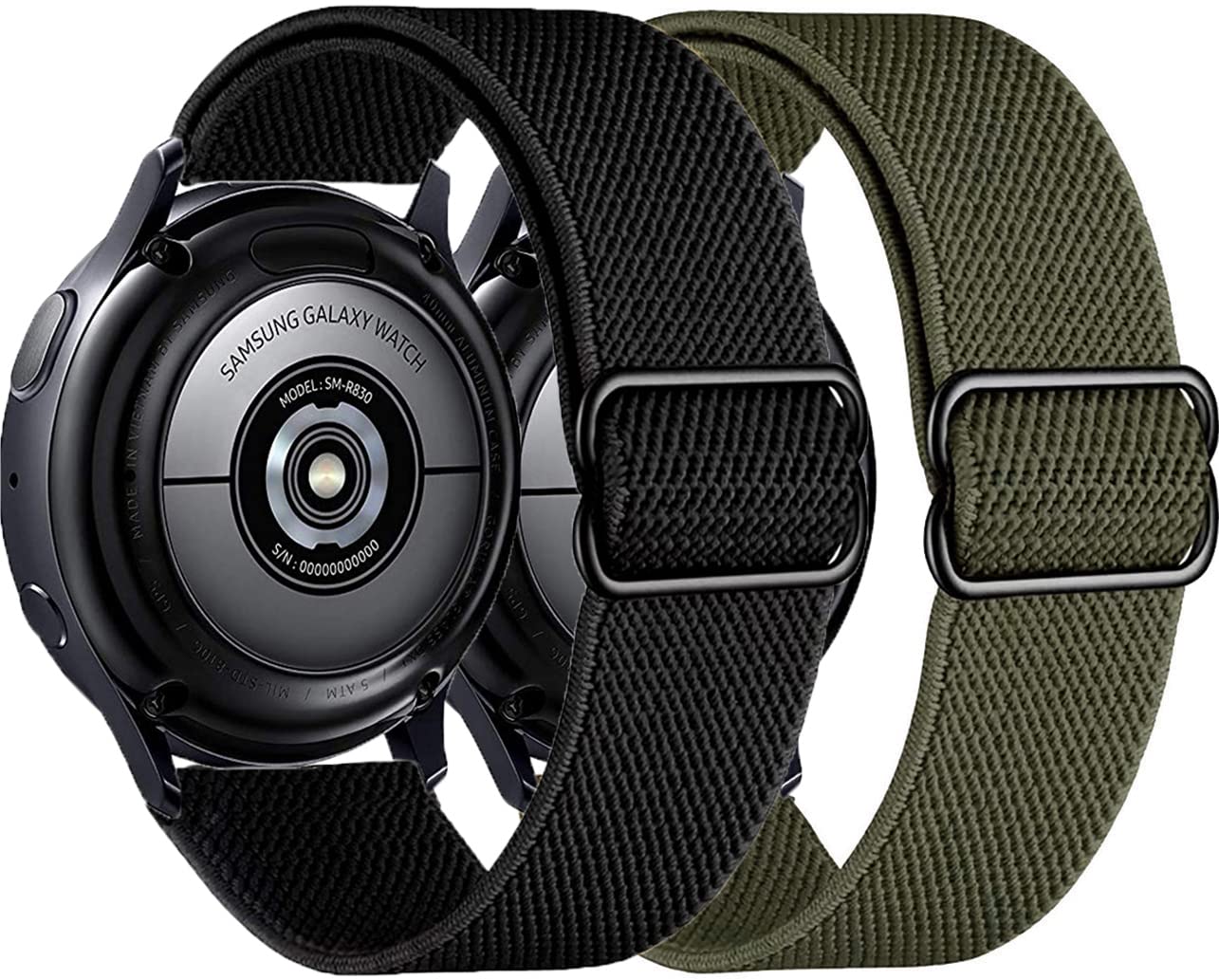Olytop Elastic Bands For Samsung Galaxy Watch 5, 4 Bands 44Mm 40Mm, 5 Pro Band, Galaxy Watch 4 Classic Bands 46Mm 42Mm, Active 2 Women Men, 20Mm Stretch Nylon Replacement Strap(Black+Army Green)