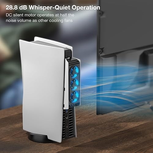 Miniatura 6 de PS5 Cooling Fan, MEQI PS5 Accessories Upgraded Quiet Cooler Fan with LED Light & USB 3.0 Hubs, Efficient Cooling Station for Playstation 5