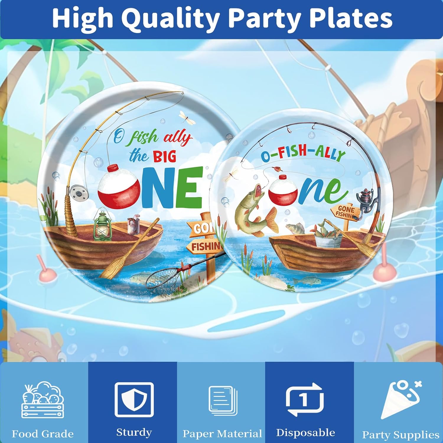 Rakuto Ofishally One Birthday Party Decorations, 96Pcs O Fishally One First Bday Paper Plates and Napkins Tableware Decoration Gone Fishing 1st Forks Decor Fish Themed 1 Years Old Supplies, Serve 24 - Image 4