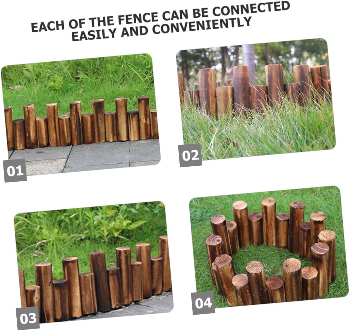 POPETPOP Wood Garden Fence Decorative Outdoor Flowerbed Border with Sturdy Wood Edging Panels for Lawn Landscaping and Partition