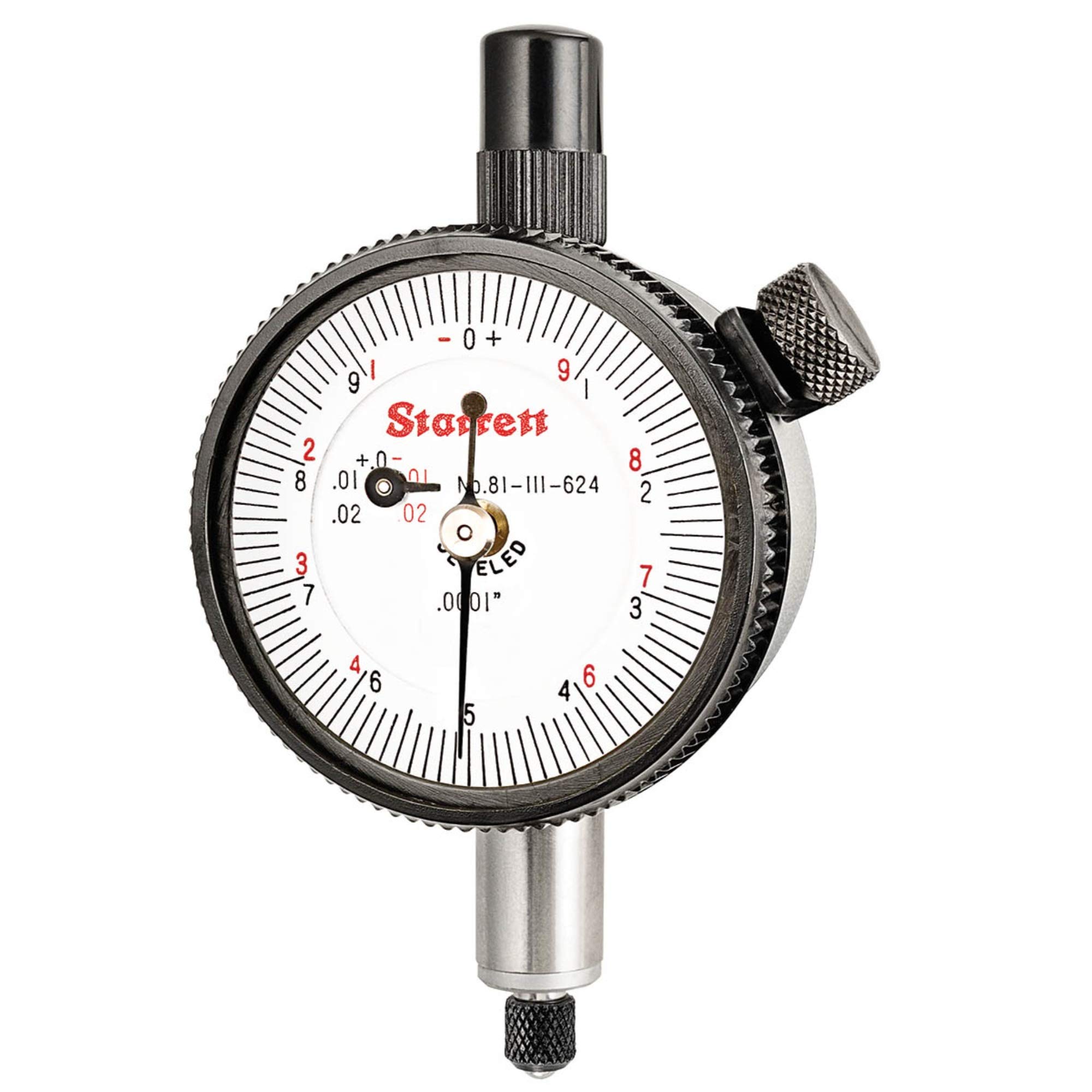 Starrett 81-111-624J- Indicador de dial, 0-.025", figuras de doble fila +0-10/-0-10