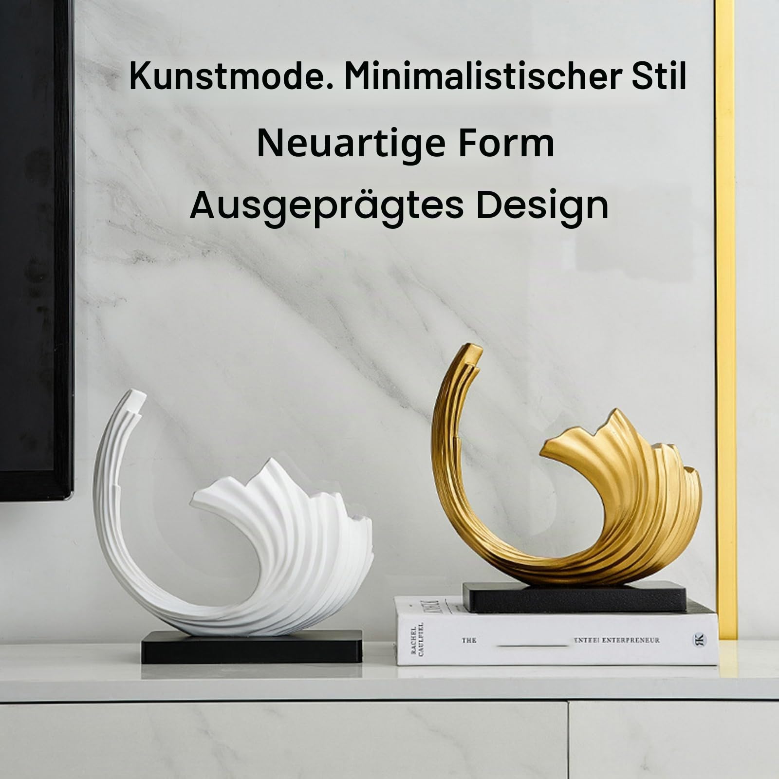 Modern Abstrakte deko skulptur, Ozeanwellen Handwerk Dekoration Wohnzimmer Statuen, für Schlafzimmer Tischdekoration Büro Wohnung skulpturen Deko, Harz,White d