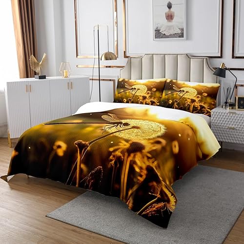 Miniatura 8 de Regalos de libélula para mujer, juego de edredón floral de diente de león, tamaño King, juego de colcha de animales voladores de libélulas para