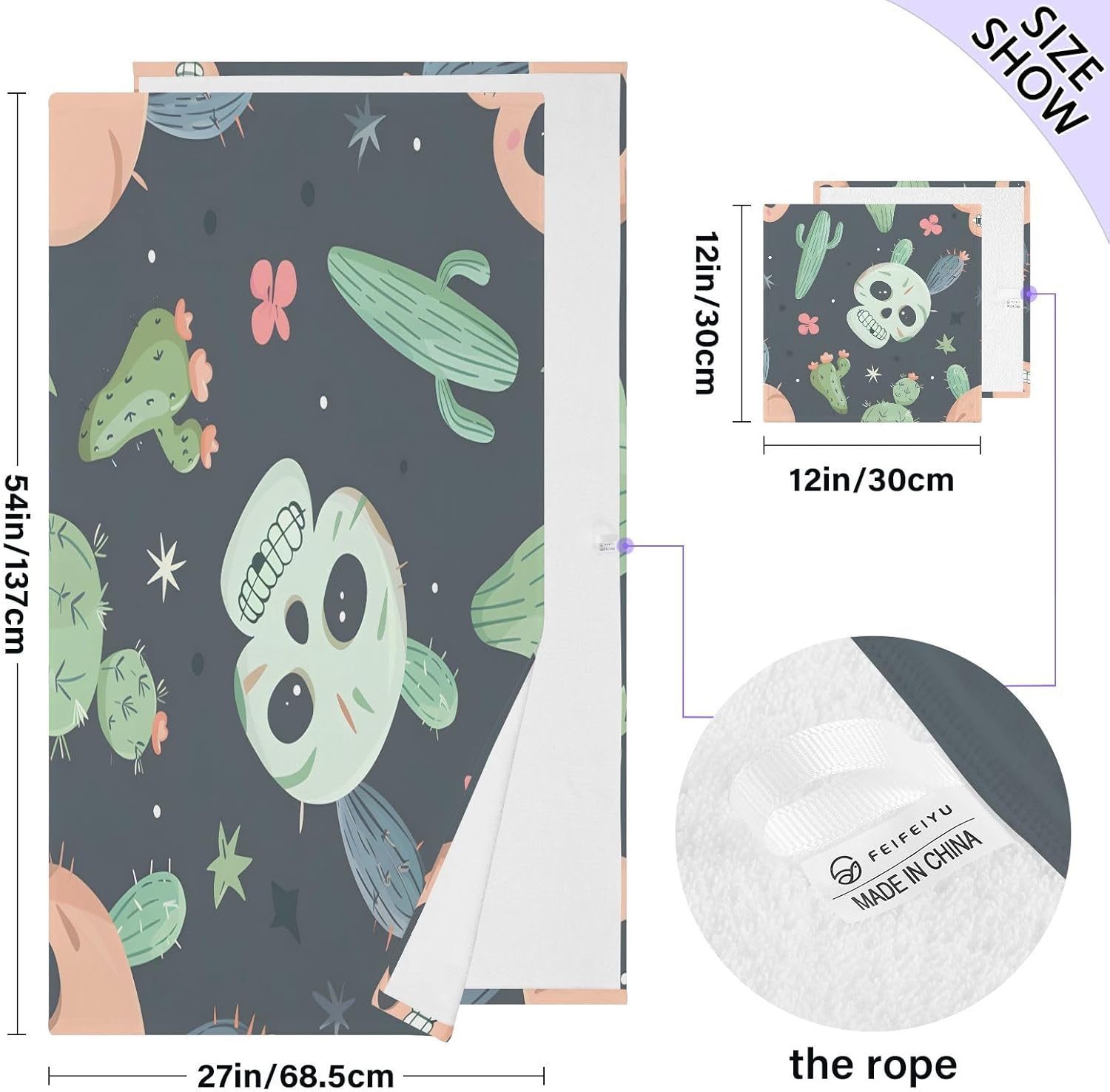 Hand Towels Premium Soft and Highly Absorbent Cute Skull and Cactus 2 Pcs Towels for Bathroom Set 100% Cotton Decorative Face Towels